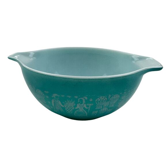 Vintage Pyrex Amish Butterprint Cinderella Mixing Bowl #442 1 1/2 QT Turq/White - Picture 3 of 9